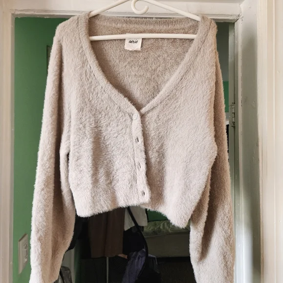 Aerie women's button-down biege very soft elegant sweater. - Picture 7 of 8